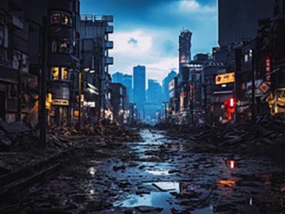 都市直下型地震後の街並